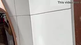 After the beach, intimate moment in the bathroom with Lunna Geek, feeling the warmth.