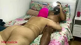 Excited black guy fucks tight latina's big ass in lingerie.