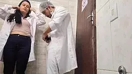 hot nurse sneaks to hospital bathroom with doctor for deepthroat action