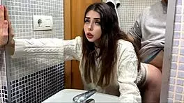 My landlord fucks me in the bathroom while my boyfriend's in the kitchen