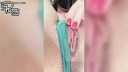 Petite Teen Masturbates Shaved Pussy Close to Camera