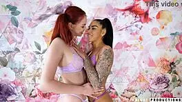 Redhead beauty Leya Desantis and Black Angel in mind-blowing blowjob action