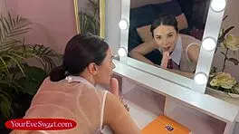 Kissing and licking the cock of a cute French girl