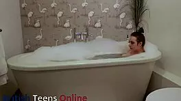 British teen 18+ gets playful with a dildo in the bath