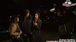 Uh, I swear this public street casting got wild with a German teen 18+ flashing big tits outdoors!