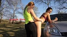 Girlfriend getting FUCKED on her CAR in augirls live