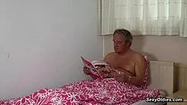 naughty babe asks, why not fuck step grandpa in cowgirl on the bed?