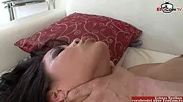 Curvy brunette asian teen with natural tits taste the cum