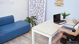 Lesbian boss discovers office affair via cameras and investigates personally