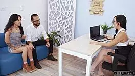 Lesbian boss discovers office affair via cameras and investigates personally