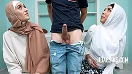 The hijab stepsis offers anything to delete the evidence, leading to taboo threesome.