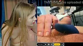 cute petite blonde teen laughs at fat older guy