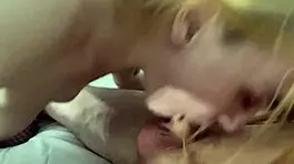 Why is that teen cutie giving her stepbrother a birthday blowjob in fishnets?