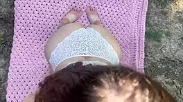 outdoor picnic in forest turns steamy with a sexy dress and raw creampie finish