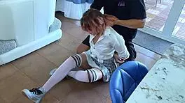 this tied-up babe is helpless in bondage. she has to obey every tickle on her cute feet.