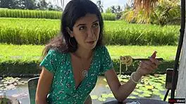 public cumwalk in cafe with sperm on face while eating pasta