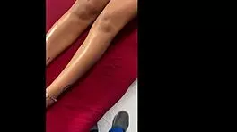 Swedish massage turns into oiled footjob with big ass ebony nina white