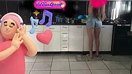 Young Brazilian Exhibitionists Sol and Megan Fire Flash and Dance in Kitchen with Ass Worship - Part 01