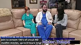Dr. Tampa asks, 'Do they really care about you?' examining Ditria Rose's shaved pussy