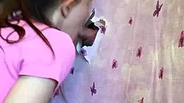 Wow, blowjob through the walls in our homemade gloryhole!