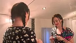 petite brunette alice cums in threesome