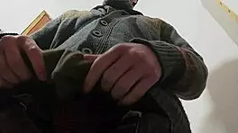 Skinny young 18+ masturbates happily in the bathroom while hearing rain