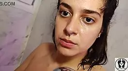 Amateur 18YO Brunette with Big Natural Tits in Shower