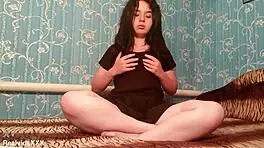 a chubby amateur fingers her shaved pussy and tastes it