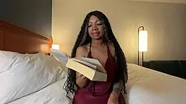 Petite black slut eva parker reads while roleplaying as exhibitionist wife
