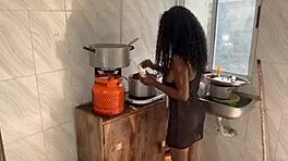 Passionate newlyweds share intimate kitchen moments