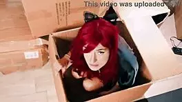 hot beauty seduces cat neighbor into licking her ass with tongue