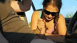 Stranger caught me jerking in public park car, gave sloppy deepthroat blowjob