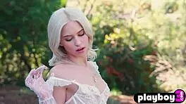 Tiny Blonde Teen 18+ Strips Naked in Garden for Sexy Posing