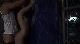 teen bends over for dildo domination in rough outdoor doggystyle bondage.