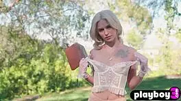 Tiny Blonde Teen 18+ Strips Naked in Garden for Sexy Posing