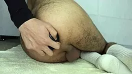 shoving huge 8 cm cock toy and tentie in my tight ass