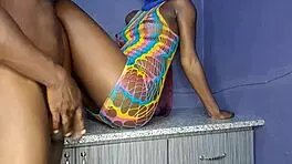 latina brunette gets quickie with neighbor's big cock in living room