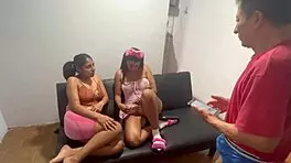 Daddy, it hurts! Please stop punishing us in this real amateur threesome