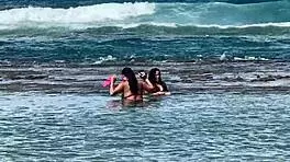 Two Hotties Enjoying The Beach At Enseada Dos Corais