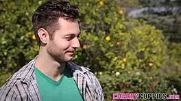 Teen 18+ gets her pussy filled with jizz outdoors.