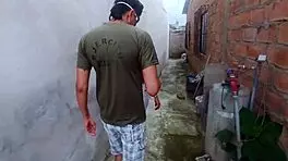 Fucking my slutty neighbor in a homemade outdoor scene.