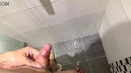 Colombian young 18+ jerks off on hotel balcony, cums twice in bathroom