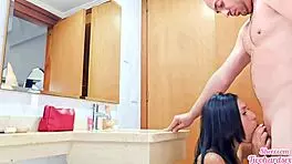 Stepdaughter Bent Over For Intense Doggystyle Fuck By Stepfather In Bathroom