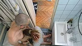 Our morning routine involves hard bathroom fuck destroying her wet pussy