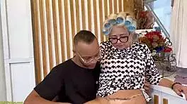 Does the busty mature get her ass fucked by the plumber?