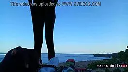 huge foreplay on the beach leads to wet pussy sex with my friend and her natural tits
