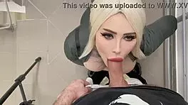 hard fucked stranger cums in mouth during public elevator sex with housemate