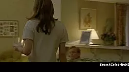 alexandra daddario strips naked on the sofa, gets handcuffed in bondage scene.