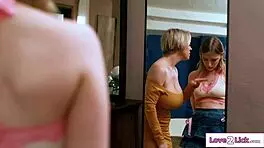 big tits cougar stepmom tongues her teen 18+ stepdaughters pussy