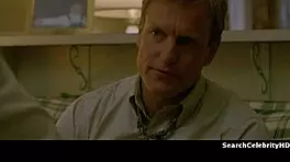 alexandra daddario strips naked on the sofa, gets handcuffed in bondage scene.